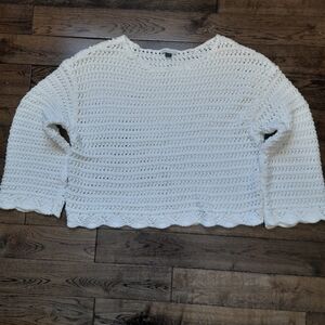 American Eagle White Crochet Women Sweater